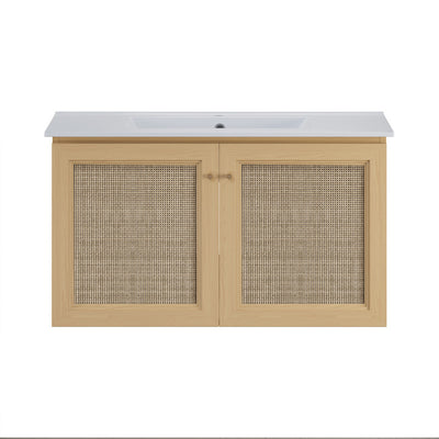 Classe 36" Wall-Mounted Bathroom Vanity in Natural Oak with Single Faucet Hole Vanity Top