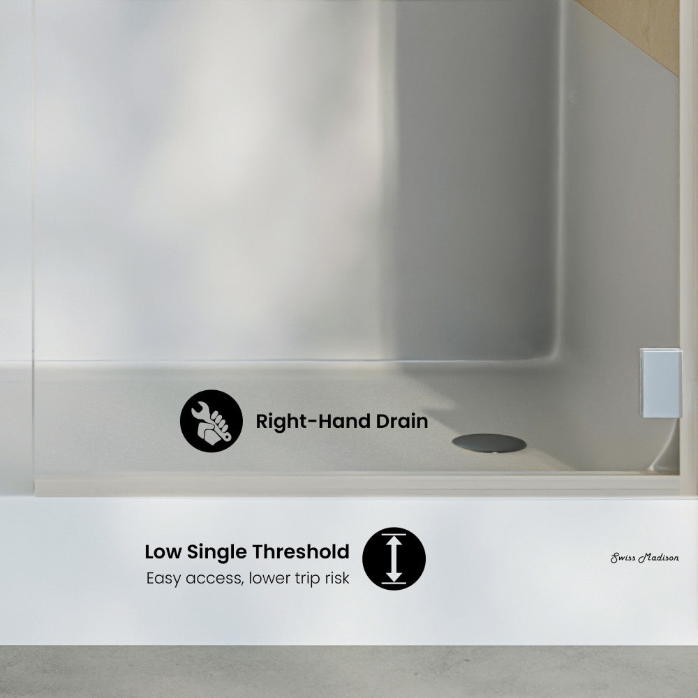 Aquatique 60" x 32" Single Threshold Shower Base With Right Hand Drain and Integral Left Hand Seat in White