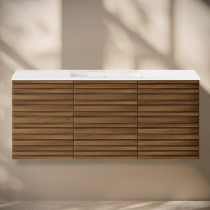 Cascade 48" Wall-Mounted Bathroom Vanity in Brown Oak with Sink Top