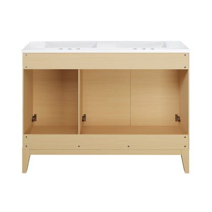 Cascade 48 in. Natural Oak, Double Basin Bathroom Vanity With White, 3-Hole Centerset Ceramic Sink Top