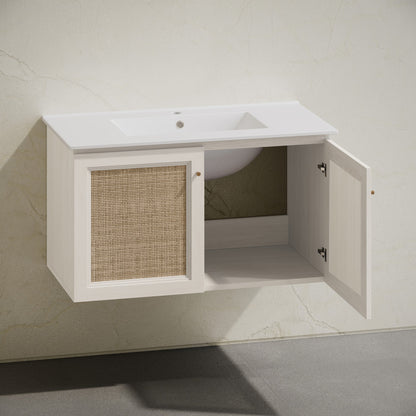 Classe 36" Wall-Mounted Bathroom Vanity in White Oak with Single Faucet Hole Vanity Top