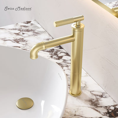 Avallon Single Hole, Single-Handle Sleek, High Arc Bathroom Faucet in Brushed Gold