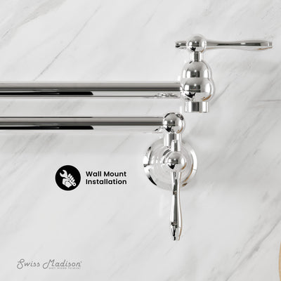 Plaisir Retractable Wall Mount Pot Filler Faucet in Polished Chrome