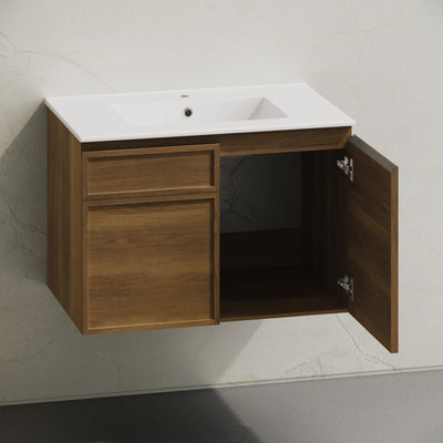 St. Tropez 30" Wall-Mounted Bathroom Vanity in Brown Oak with Sink Top