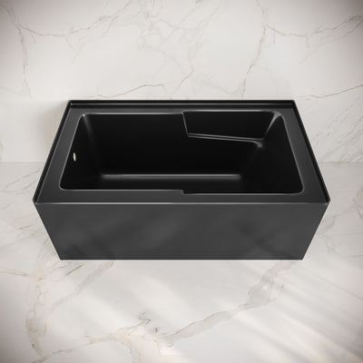 Voltaire 54 x 30 Skirted Left Drain Soaking Alcove Bathtub in Glossy Black with Integrated Armrest