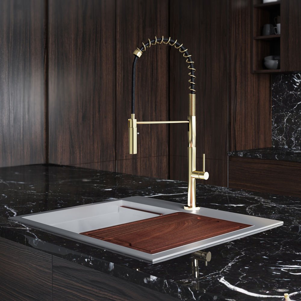 Chalet Single Handle, Pull-Down Kitchen Faucet in Brushed Gold