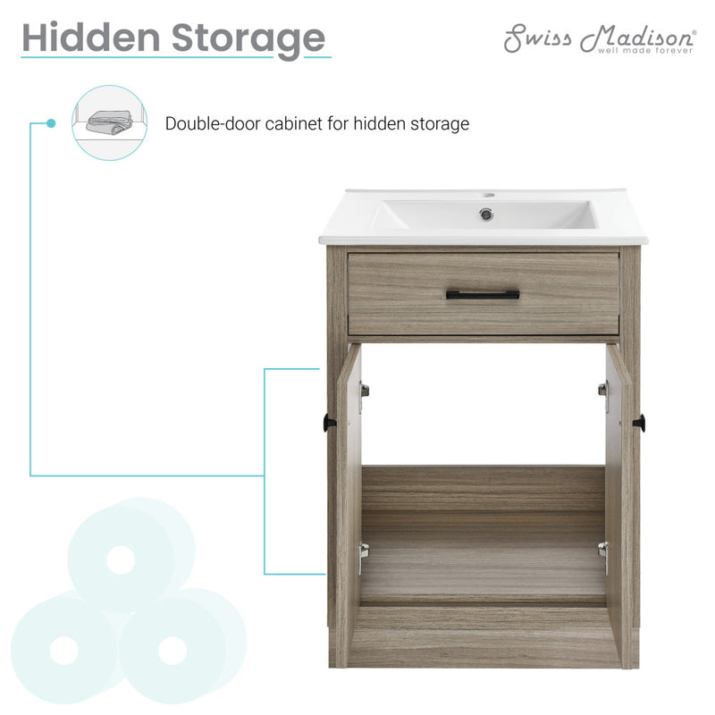 Burdon 24" Freestanding Bathroom Vanity in Weathered Oak with Sink Top