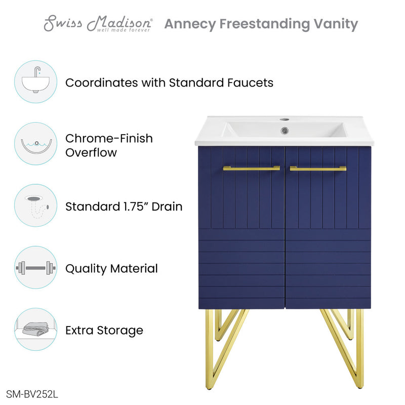 Annecy 24" Freestanding Bathroom Vanity in Granger Blue with Sink Top