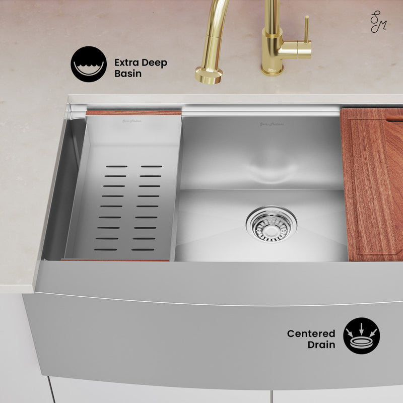 Rivage 36 x 22 Single Basin Apron Kitchen Workstation Sink