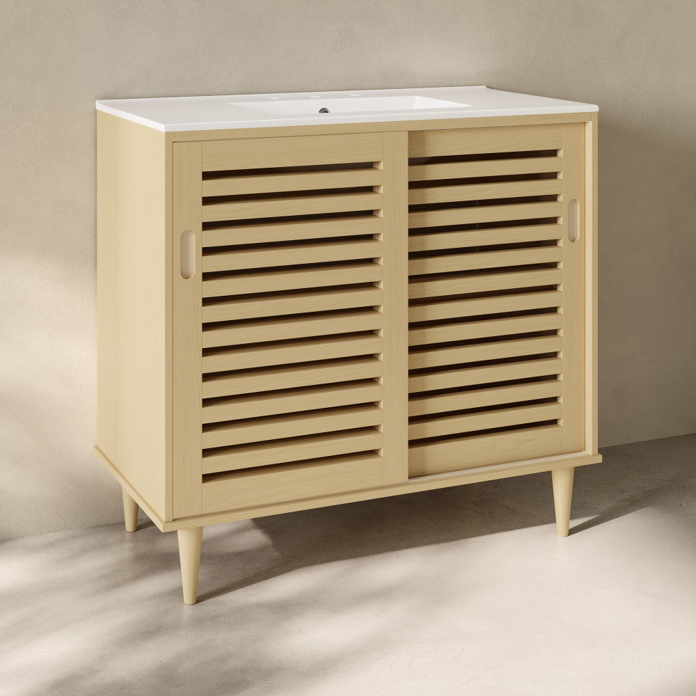 Delice 36" Freestanding Bathroom Vanity in Natural Oak with 3-Hole Widespread Sink Top