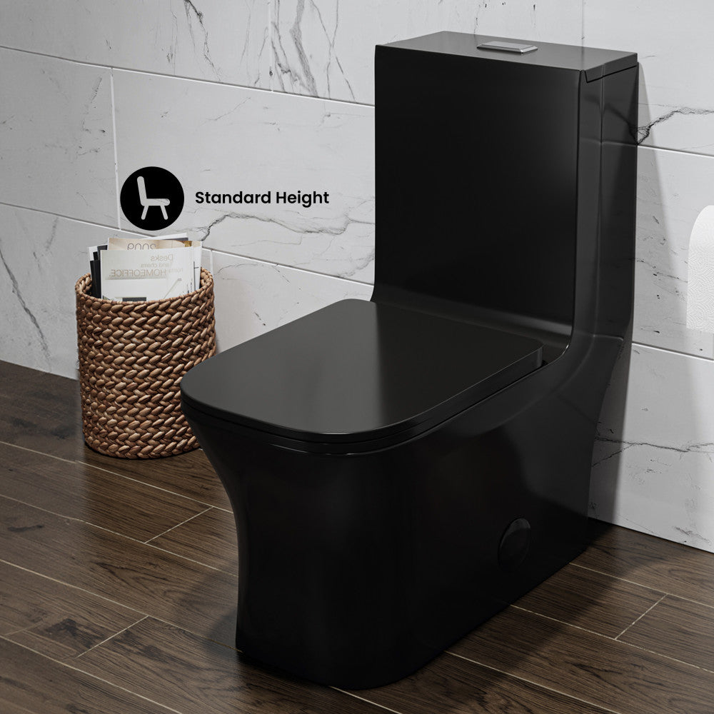 Concorde One Piece Square Toilet Dual Flush in Glossy Black 1.1/1.6 gpf