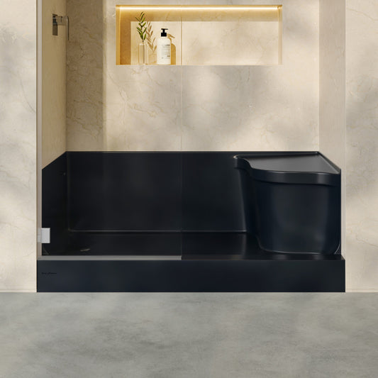 Aquatique 60" x 32" Left Drain, Shower Base in Matte Black