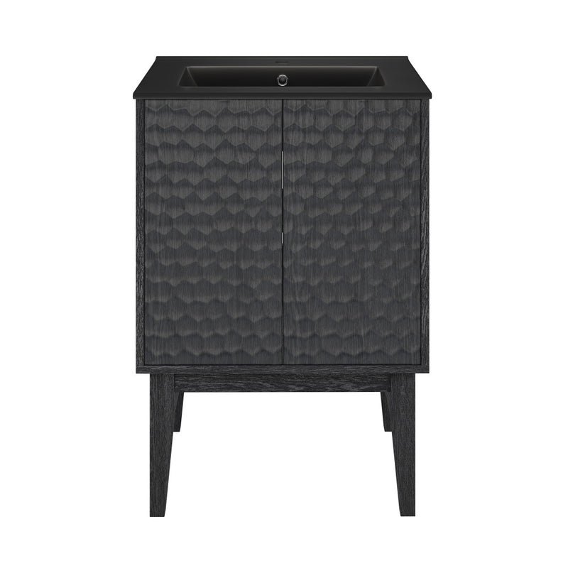 Bosse 24" Freestanding Bathroom Vanity in Black Oak with Black Sink Top