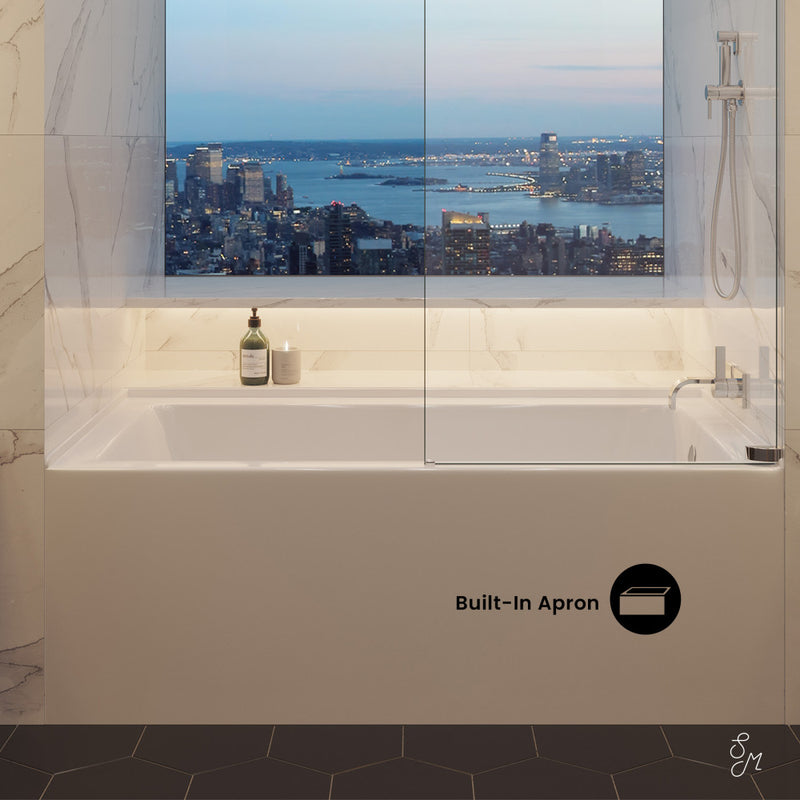 Voltaire 60" x 30" Right Drain Skirted Soaking Bathtub with Apron ADA Height in Glossy White