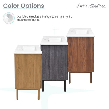 24-inch freestanding bathroom vanity in golden oak with single sink and white top.