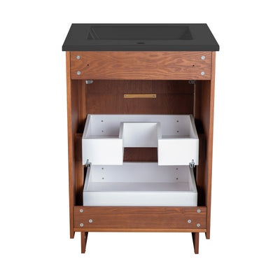 Daxton 24" Freestanding Bathroom Vanity in Brown Oak with Black Sink Top