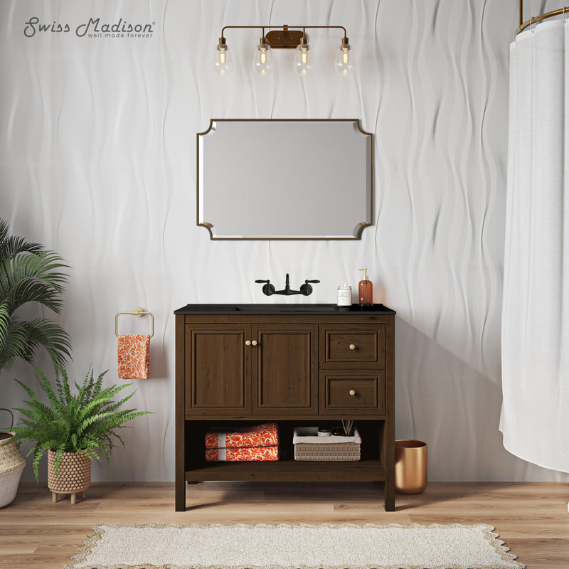 36" Zero Hole Vanity Sink Top in Matte Black