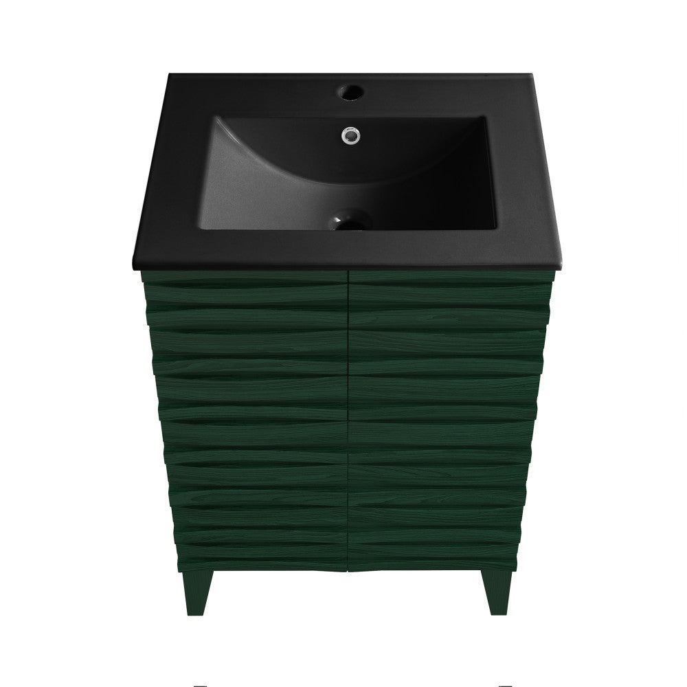 Cascade 24" Freestanding Bathroom Vanity in Green Oak with Black Sink Top