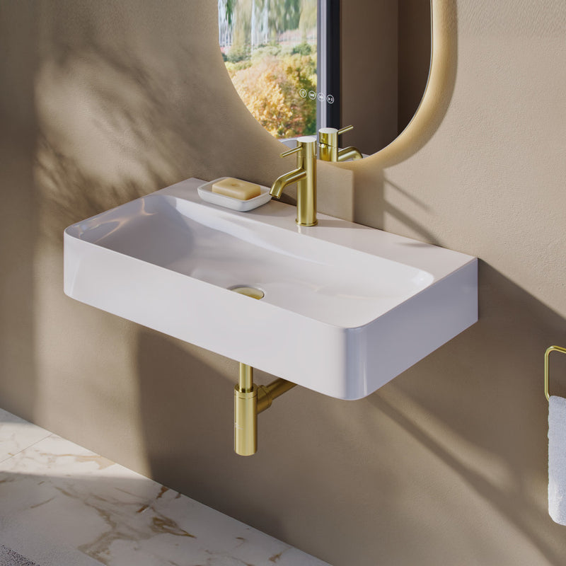 Voltaire 32" Rectangle Vessel Sink in Glossy White with Faucet Mount