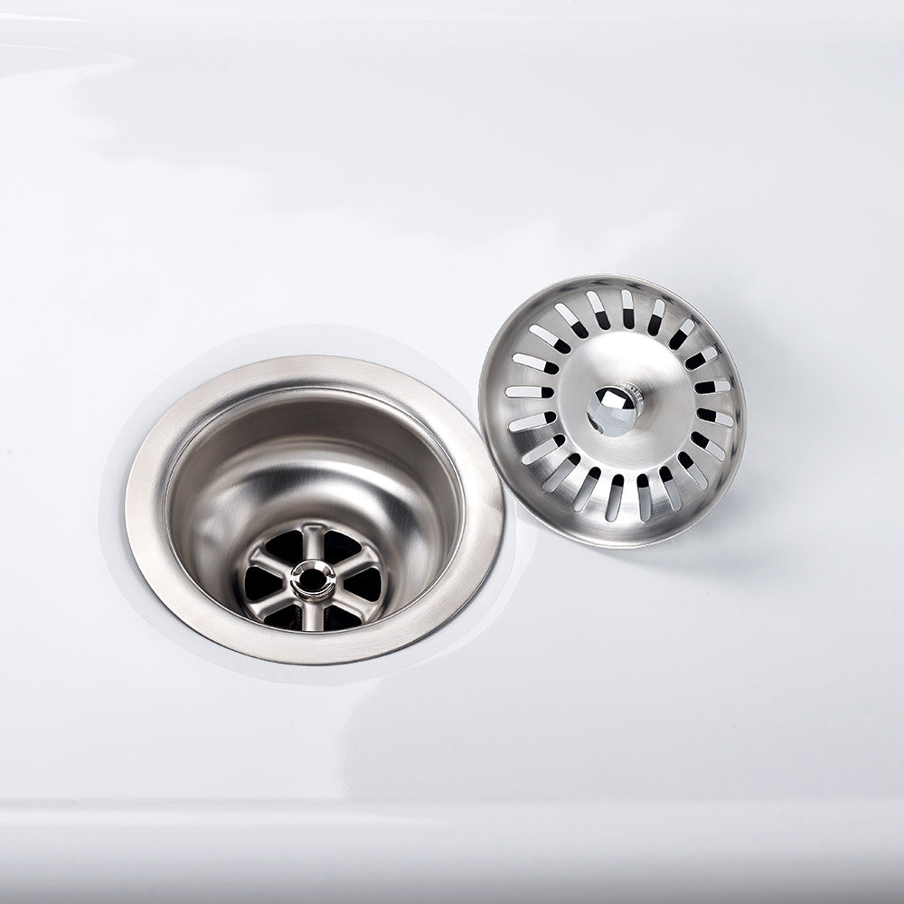 4.5-inch slotted stainless steel kitchen sink drain with removable strainer cover.