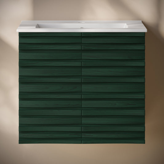 Cascade 24" Wall-Mounted Bathroom Vanity in Green Oak with Sink Top
