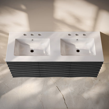 Cascade 48" Wall-Mounted Bathroom Vanity in Black Oak with 3-Hole Widespread Double Basin Sink Top