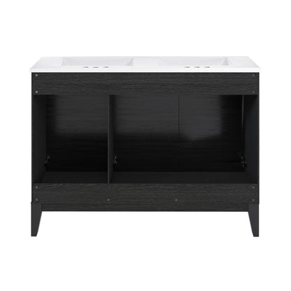 Cascade 48 in. Black Oak, Double Basin Bathroom Vanity With White, 3-Hole Ceramic Sink Top