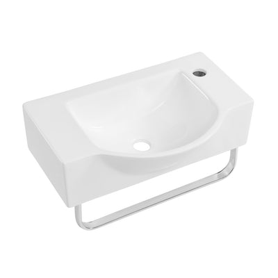 Chateau 21.5" Right Side Faucet Wall-Mount Bathroom Sink with Chrome Towel Bar