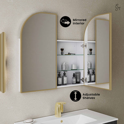 Porte 32 x 31 Arched Recessed/Wall Mount Medicine Cabinet with Mirror in Gold
