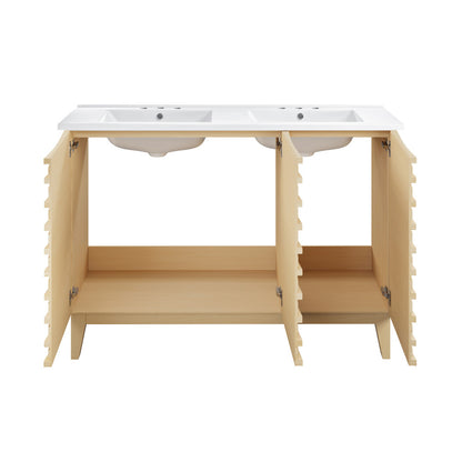 Cascade 48 in. Natural Oak, Double Basin Bathroom Vanity With White, 3-Hole Centerset Ceramic Sink Top