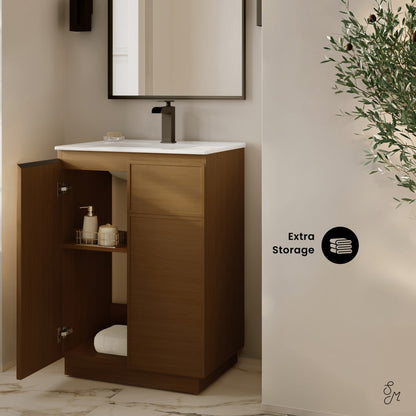 St. Tropez 24" Freestanding Bathroom Vanity in Brown Oak with Sink Top