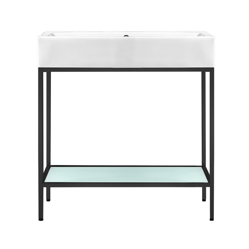Pierre 32" Open Shelf Black Frame Freestanding Bathroom Vanity with Sink Top