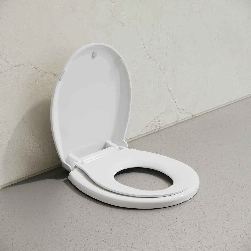 Round Toilet Seat with Toddler Seat Built In, Family Toilet Seat in Glossy White
