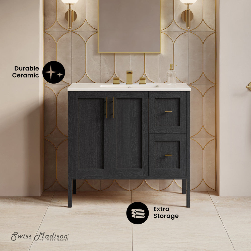 Forme 36" Modular Freestanding Bathroom Vanity with 3-Hole Widespread Top in Black Oak