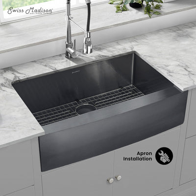 Rivage 33 x 21 Stainless Steel, Single Basin, Farmhouse Kitchen Sink with Apron in Black