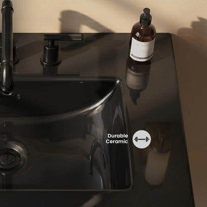 24" 3-Hole Widespread Vanity Sink Top in Glossy Black