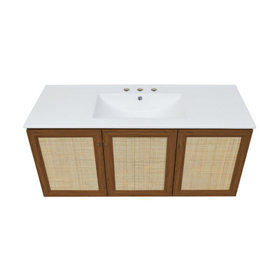 Classe 48" Wall-Mounted Bathroom Vanity in Brown Oak with 3-Hole Widespread Sink Top