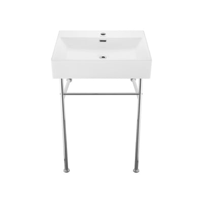 Claire 24 Ceramic Console Sink White Basin Chrome Legs