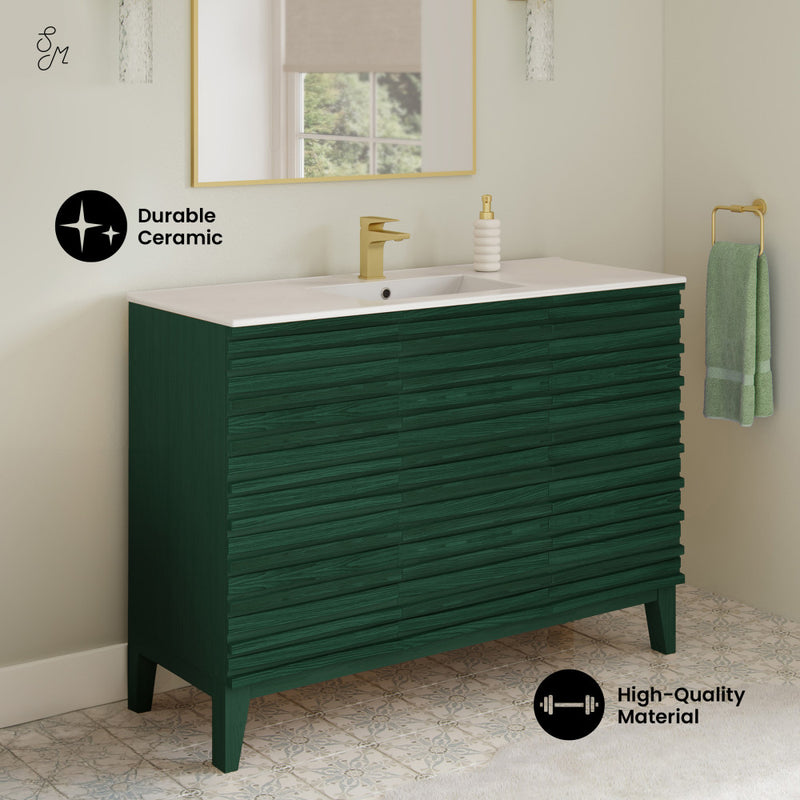 Cascade 48" Freestanding Bathroom Vanity in Green Oak with Sink Top