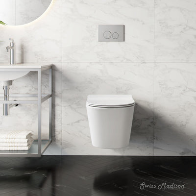 Calice Wall-Hung Toilet Bundle 0.8/1.6 GPF Dual Flush in Glossy White with Flush Plate