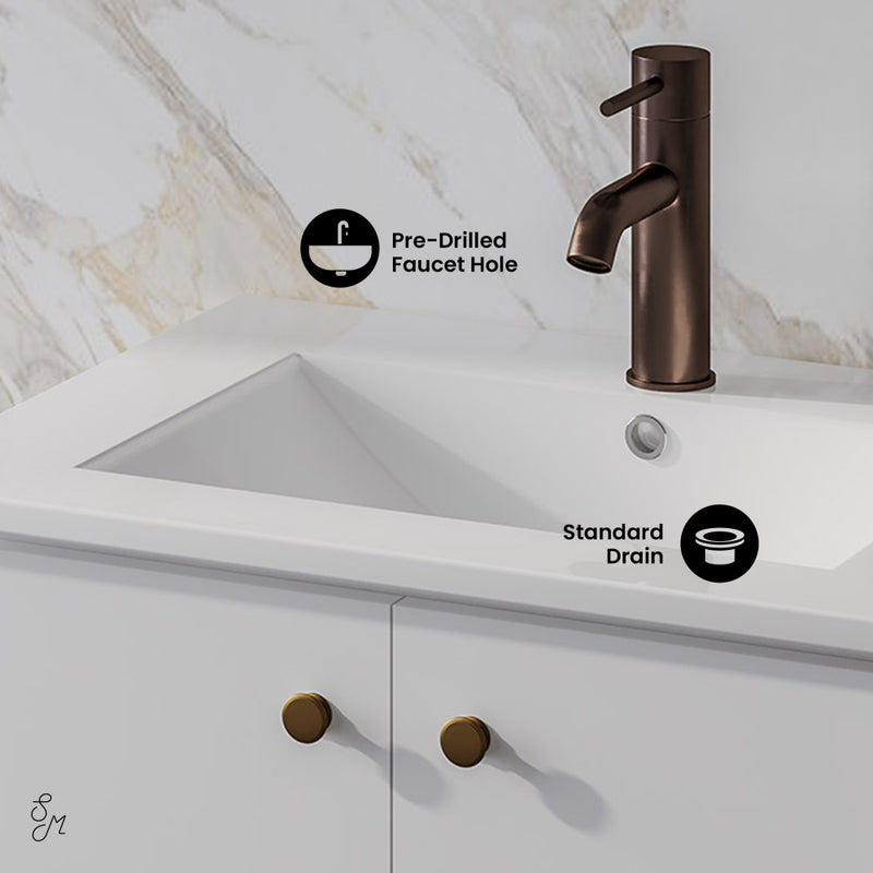 Manoir 24" Freestanding Bathroom Vanity in White with Sink Top