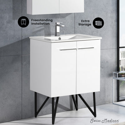 Annecy 24" Freestanding Bathroom Vanity in White with Sink Top