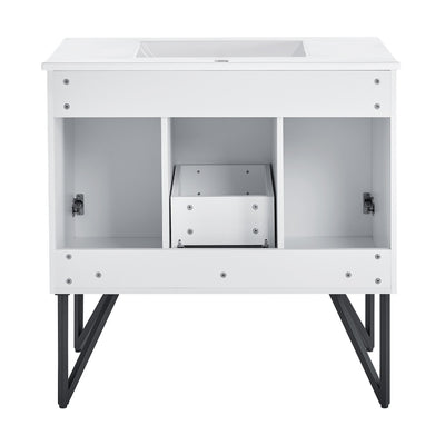 Annecy 36 Single, Glossy White, Two Doors, One Drawer, Bathroom Vanity