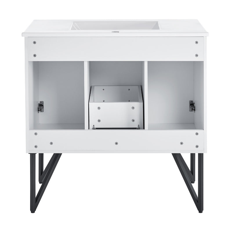 Annecy 36 Single, Glossy White, Two Doors, One Drawer, Bathroom Vanity