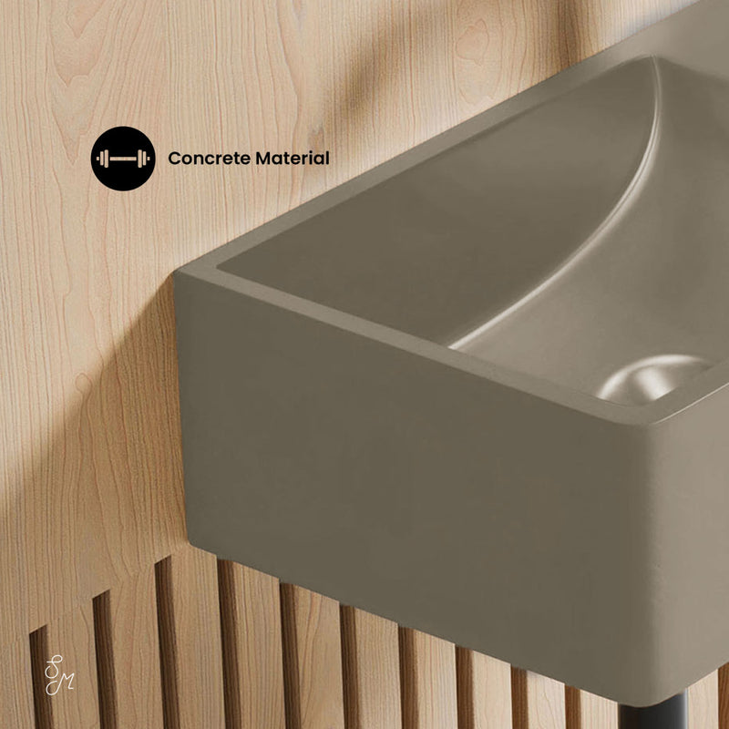 Lisse 16" Concrete Rectangle Wall-Mounted Sink with Right Side Faucet Mount in Matte Taupe