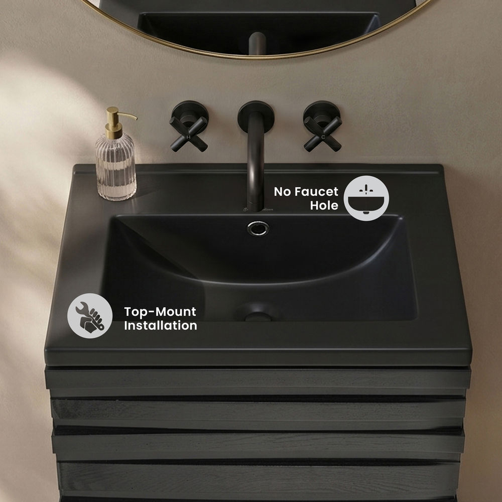18" Zero Hole Vanity Sink Top in Matte Black