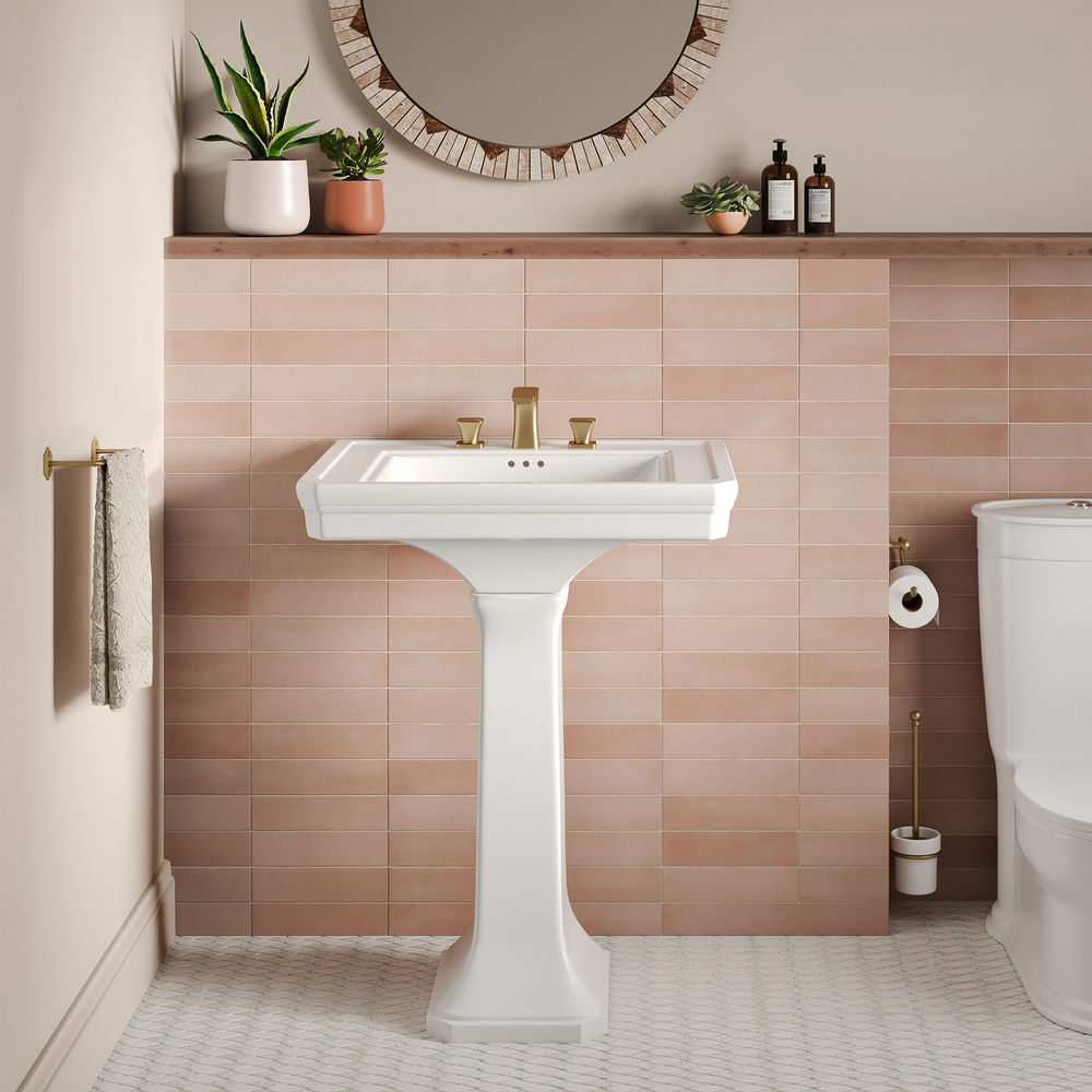 Voltaire 26" Two-Piece Pedestal Sink with 3-Hole Widespread Faucet Holes in Glossy White