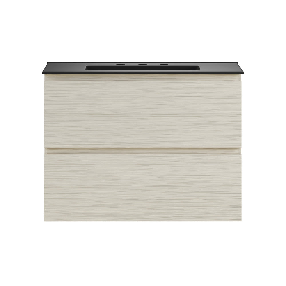 Liberte 30" Wall-Mounted Bathroom Vanity in White Oak with Black 3-Hole Widespread Sink Top