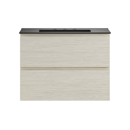 Liberte 30" Wall-Mounted Bathroom Vanity in White Oak with Black 3-Hole Widespread Sink Top