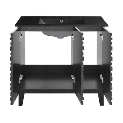 Cascade 36 in. Black Oak Bathroom Vanity With Black, 3-Hole Ceramic Sink Top